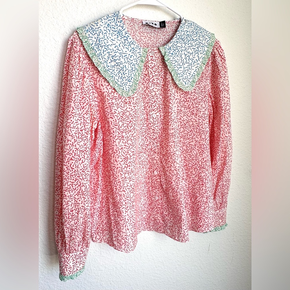 Rixo Misha Squiggle Blouse Frilled Peter Pan Collar Medium US 8 EUC - Picture 5 of 15